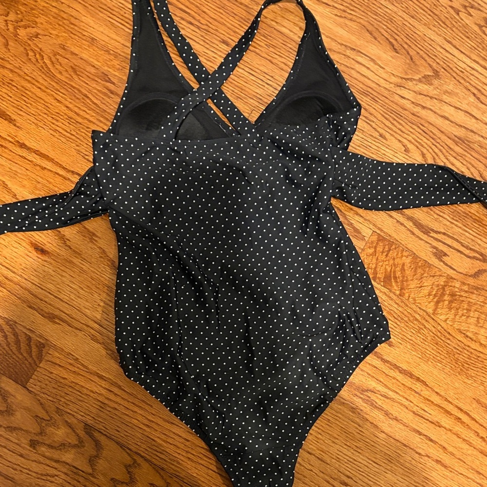 Black Polka Dot Maternity Halter One Piece Bathing Suit - Picture 6 of 7